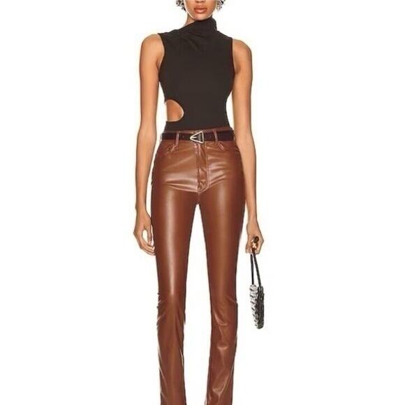 NWT Mother High-Waisted Rail Skimp Friar Brown Faux Leather Pants 29 - Picture 4 of 12